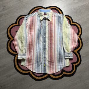 Vintage Mecca Striped Casual Button Up Shirt Size Large Multicolor